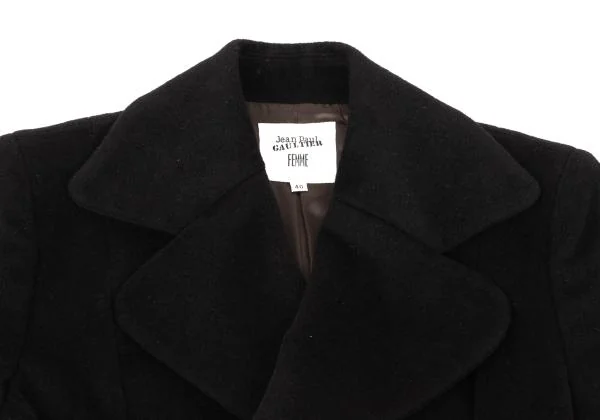 ジャンポールゴルチエ ファムJean Paul GAULTIER FEMME アンゴラウールダブルチェスターコート 黒40 K-155669_004