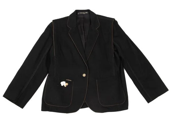 レオナールLEONARD フラワーポイント刺繍パイピングシルクジャケット 黒M位 K-155799_002