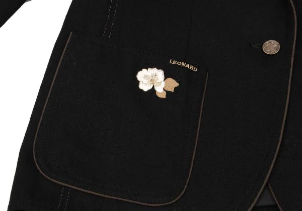 レオナールLEONARD フラワーポイント刺繍パイピングシルクジャケット 黒M位 K-155799_011