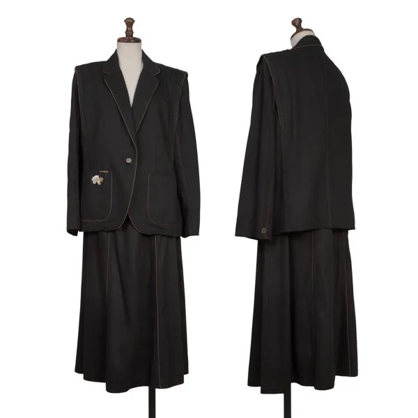 レオナールLEONARD フラワーポイント刺繍パイピングシルクセットアップ 黒M位 K-155801_001
