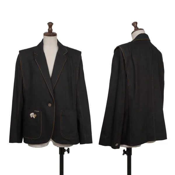 レオナールLEONARD フラワーポイント刺繍パイピングシルクセットアップ 黒M位 K-155801_002