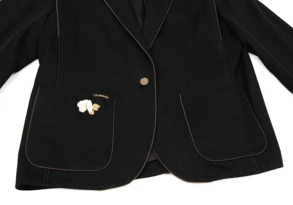 レオナールLEONARD フラワーポイント刺繍パイピングシルクセットアップ 黒M位 K-155801_010