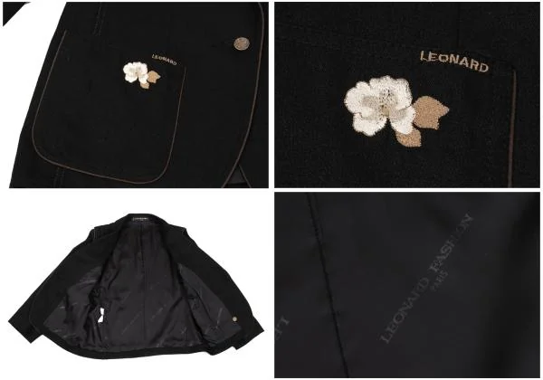 レオナールLEONARD フラワーポイント刺繍パイピングシルクセットアップ 黒M位 K-155801_011