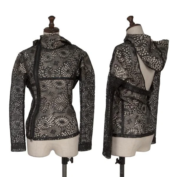 Yohji Yamamoto FEMME Lace Design Back Open Zip Hoodie Black 1 K-156115_001