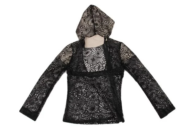 Yohji Yamamoto FEMME Lace Design Back Open Zip Hoodie K-156115_010