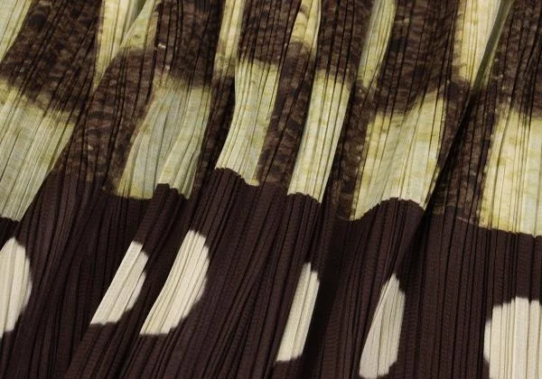 プリーツプリーズPLEATS PLEASE サイド段デザイングラフィックプリントスカート 茶マルチ3 K-156148_013