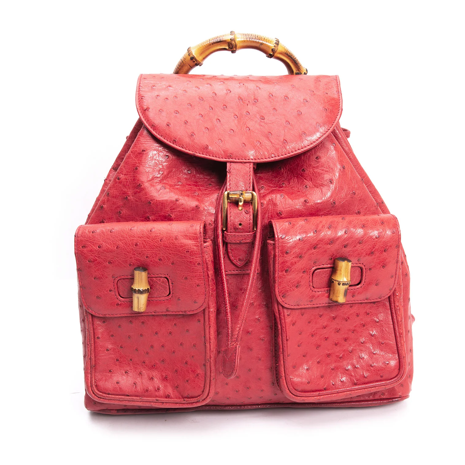 グッチGUCCI ヴィンテージオーストリッチバンブーリュック 赤