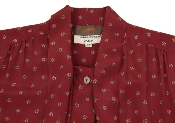 イヴサンローランYves Saint Laurent シルクフラワープリントリボンネックブラウス 赤34 K-156185_005
