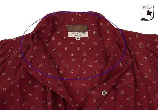 イヴサンローランYves Saint Laurent シルクフラワープリントリボンネックブラウス 赤34 K-156185_006