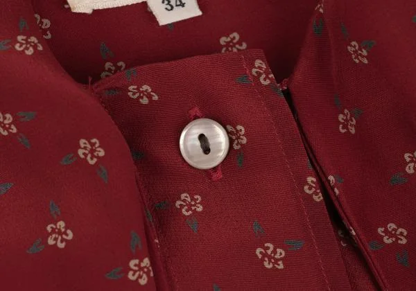 イヴサンローランYves Saint Laurent シルクフラワープリントリボンネックブラウス 赤34 K-156185_007