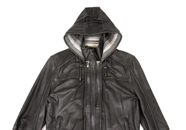 ディーアンドジーD&G ラムレザーリブ切替フーデッドジップブルゾン チャコール46 K-156291_002