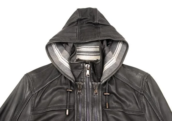 ディーアンドジーD&G ラムレザーリブ切替フーデッドジップブルゾン チャコール46 K-156291_003