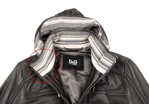 ディーアンドジーD&G ラムレザーリブ切替フーデッドジップブルゾン チャコール46 K-156291_004