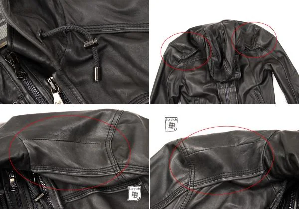 ディーアンドジーD&G ラムレザーリブ切替フーデッドジップブルゾン チャコール46 K-156291_007