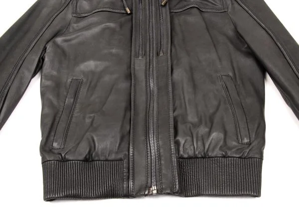 ディーアンドジーD&G ラムレザーリブ切替フーデッドジップブルゾン チャコール46 K-156291_010