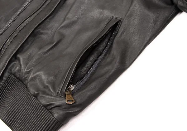 ディーアンドジーD&G ラムレザーリブ切替フーデッドジップブルゾン チャコール46 K-156291_011