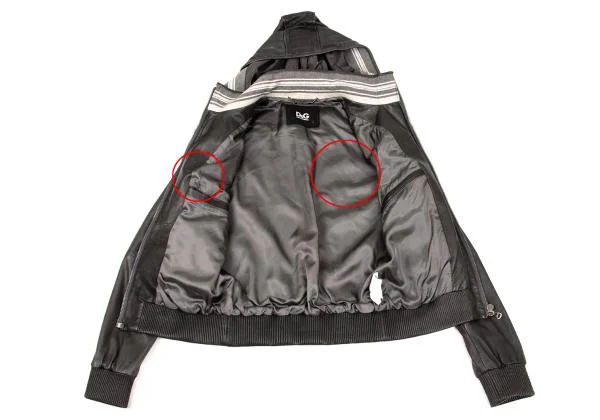 ディーアンドジーD&G ラムレザーリブ切替フーデッドジップブルゾン チャコール46 K-156291_013
