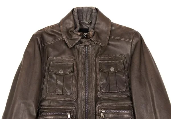 ディーアンドジーD&G ポケットデザインキルトライニングラムレザーブルゾン 焦げ茶46 K-156292_002