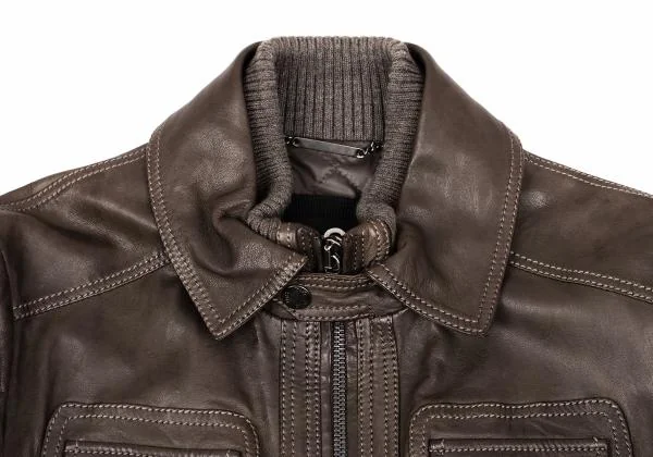 ディーアンドジーD&G ポケットデザインキルトライニングラムレザーブルゾン 焦げ茶46 K-156292_003