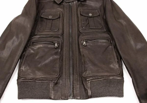 ディーアンドジーD&G ポケットデザインキルトライニングラムレザーブルゾン 焦げ茶46 K-156292_009