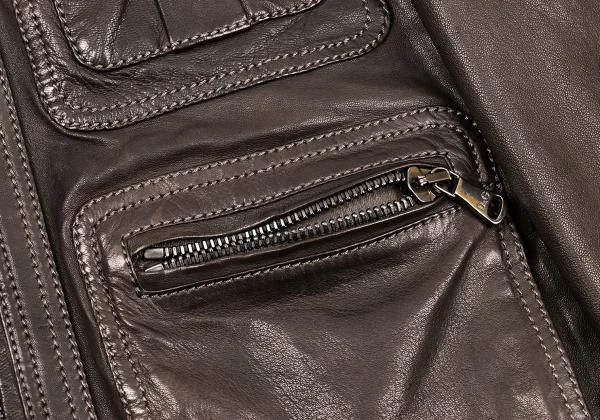 ディーアンドジーD&G ポケットデザインキルトライニングラムレザーブルゾン 焦げ茶46 K-156292_010