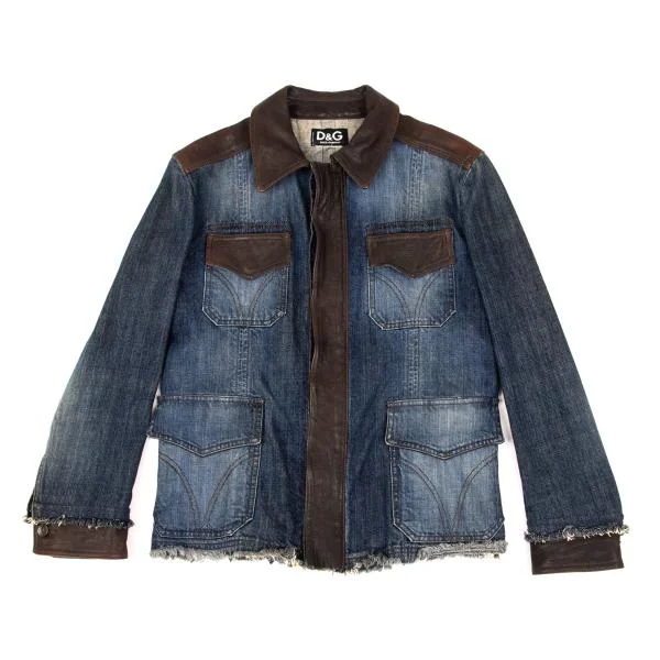 ディーアンドジーD&G 裁ち切りデザインレザー切替デニムジャケット インディゴM位 K-156293_001