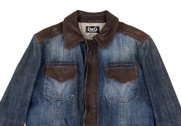 ディーアンドジーD&G 裁ち切りデザインレザー切替デニムジャケット インディゴM位 K-156293_002