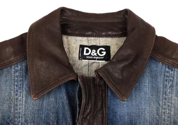 ディーアンドジーD&G 裁ち切りデザインレザー切替デニムジャケット インディゴM位 K-156293_003