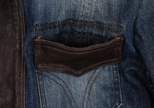 ディーアンドジーD&G 裁ち切りデザインレザー切替デニムジャケット インディゴM位 K-156293_005
