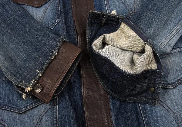 ディーアンドジーD&G 裁ち切りデザインレザー切替デニムジャケット インディゴM位 K-156293_007