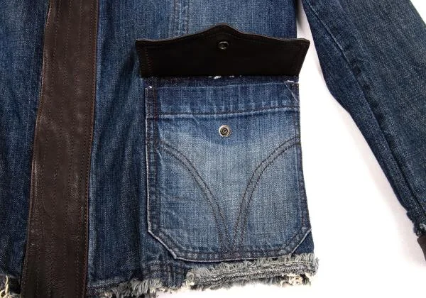 ディーアンドジーD&G 裁ち切りデザインレザー切替デニムジャケット インディゴM位 K-156293_009