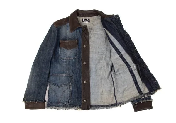 ディーアンドジーD&G 裁ち切りデザインレザー切替デニムジャケット インディゴM位 K-156293_012