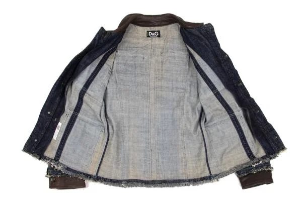 ディーアンドジーD&G 裁ち切りデザインレザー切替デニムジャケット インディゴM位 K-156293_013