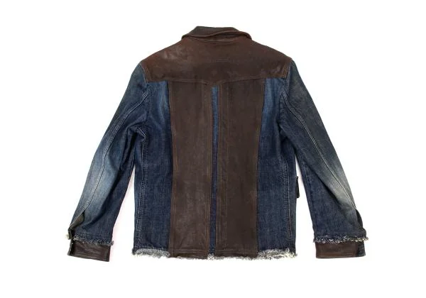 ディーアンドジーD&G 裁ち切りデザインレザー切替デニムジャケット インディゴM位 K-156293_014