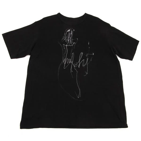 Yohji Yamamoto FEMME Drawing Printed T Shirt Black 2 K-156333_001