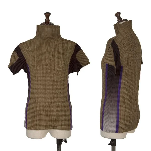 ISSEY MIYAKE PLEATS (T.) Printed Stretch Pleats T Shirt Brown M K-156442_001