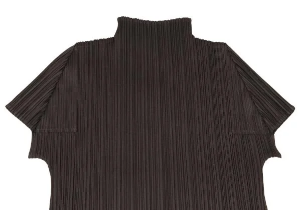 【美品】プリーツプリーズ　長袖タートルネック　焦げ茶　サイズ3 プリーツプリーズPLEATS PLEASE スカラップカッティング