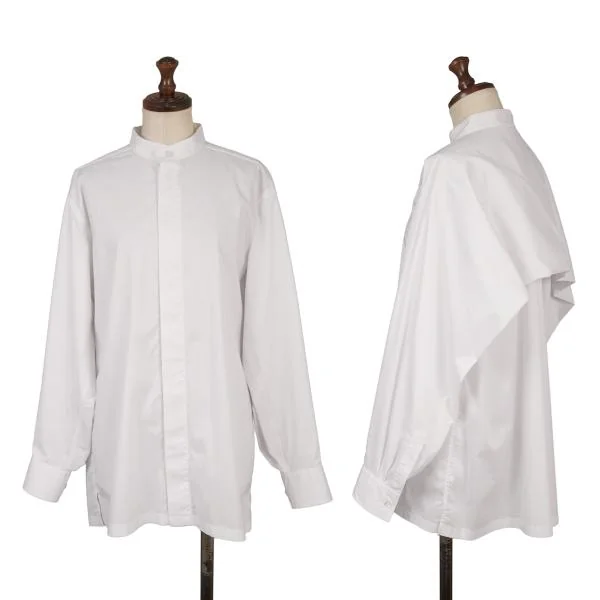ISSEY MIYAKE Cotton Nylon Stretch Band Collar Shirt White 2 K-156558_001