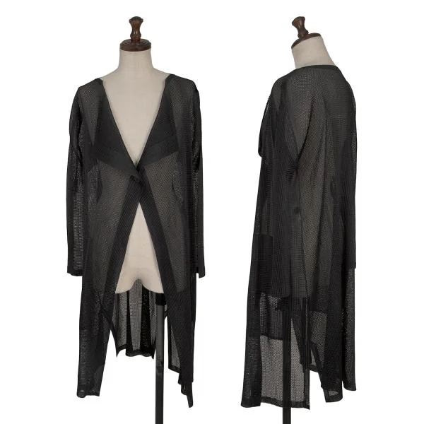PLEATS PLEASE Mesh Long Cardigan Black 3 K-156652_001