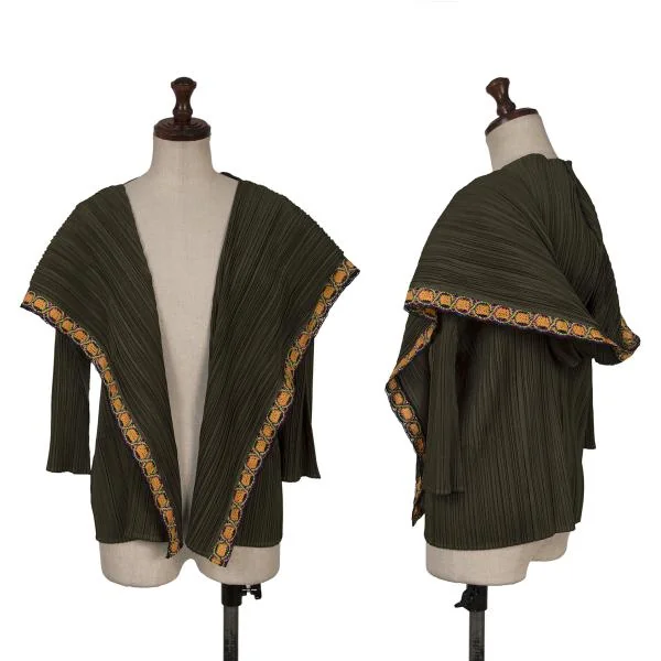 PLEATS PLEASE Embroidered Taping Design Hooded Buttonless Jacket Khaki 3 K-156657_001
