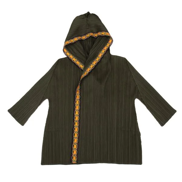 PLEATS PLEASE Embroidered Taping Design Hooded Buttonless Jacket K-156657_002