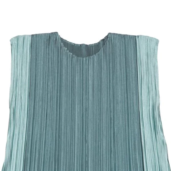 プリーツプリーズPLEATS PLEASE 光沢プリーツサイドスリットノースリーブチュニック 水色3 K-156680_003