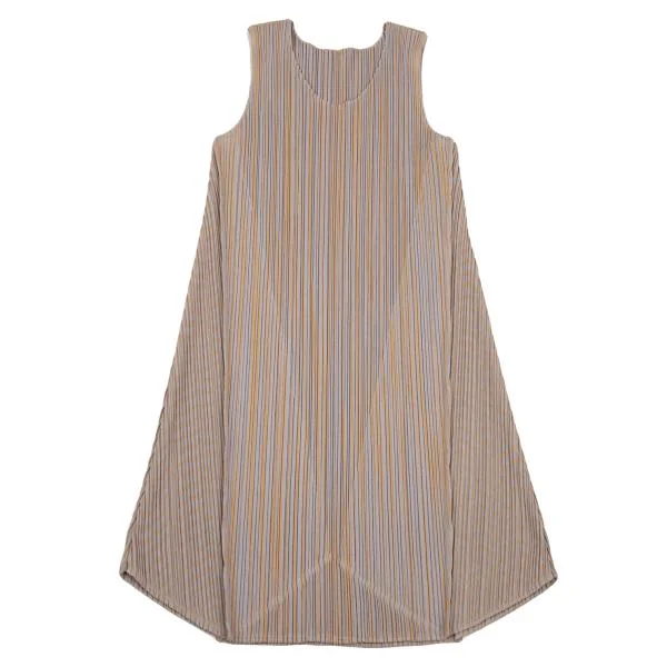 プリーツプリーズPLEATS PLEASE ストライプジャガード切替ノースリーブチュニック グレー黄3 K-156689_002