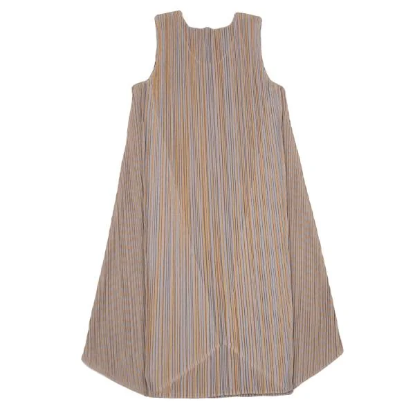 プリーツプリーズPLEATS PLEASE ストライプジャガード切替ノースリーブチュニック グレー黄3 K-156689_008