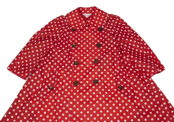 新品!コムデギャルソン ガールCOMME des GARCONS GIRL ドットプリントナイロンラウンドカラーダブルコート 赤白S K-156707_003