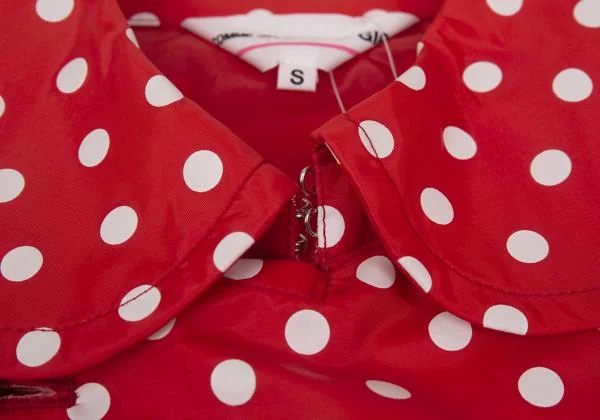 新品!コムデギャルソン ガールCOMME des GARCONS GIRL ドットプリントナイロンラウンドカラーダブルコート 赤白S K-156707_005