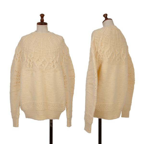 タオtao×バトナーBATONER ウールローゲージケーブルニットセーター クリームM
