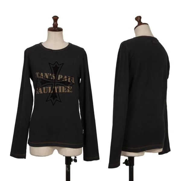 Jean's Paul GAULTIER Cross Flocked Logo Print Stretch T Shirt Black M K-156740_001