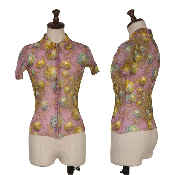Jean Paul GAULTIER CLASSIQUE Sphere Marble Printed Zip Mesh Shirt Purple 40 K-156743_001