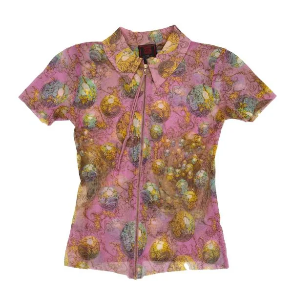 Jean Paul GAULTIER CLASSIQUE Sphere Marble Printed Zip Mesh Shirt K-156743_002